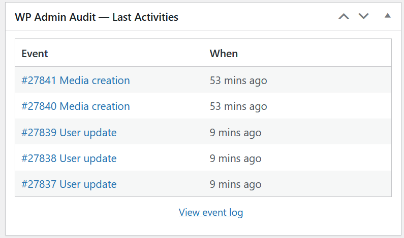 You can enable or disable the Last Activities widget in the general settings of WP Admin Audit