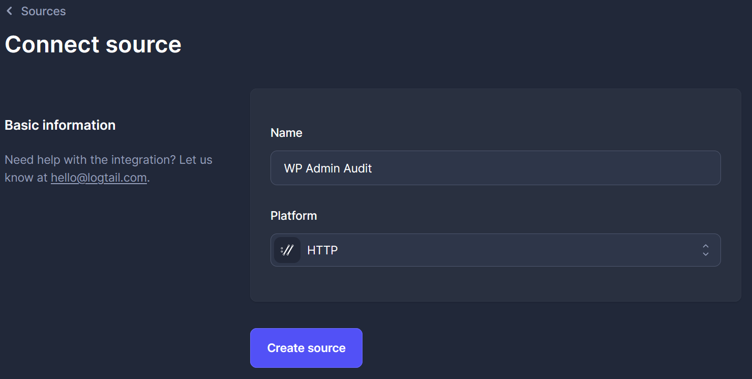 Logtail - Create new HTTP source