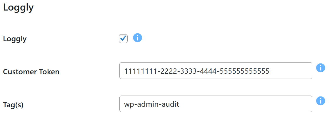 Copy the Loggly customer token into the WP Admin Audit replication settings